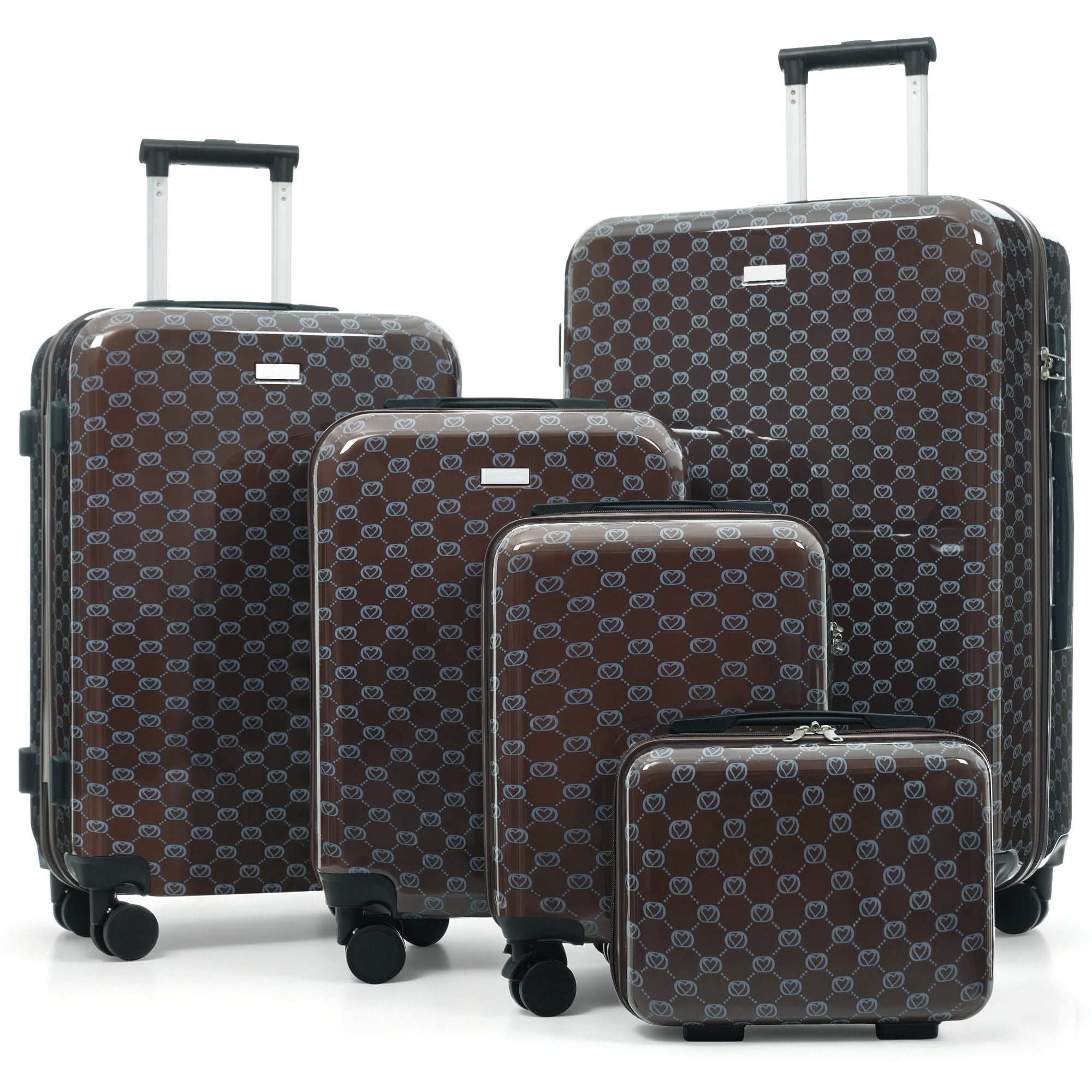 Euroco 5 Piece Luggage Sets,Hardside Suitcase Set with TSA Lock & Spinner Wheels,Lightweight Durable Travel Luggage for Men Women,14/16/20/24/28 Inch,Brown