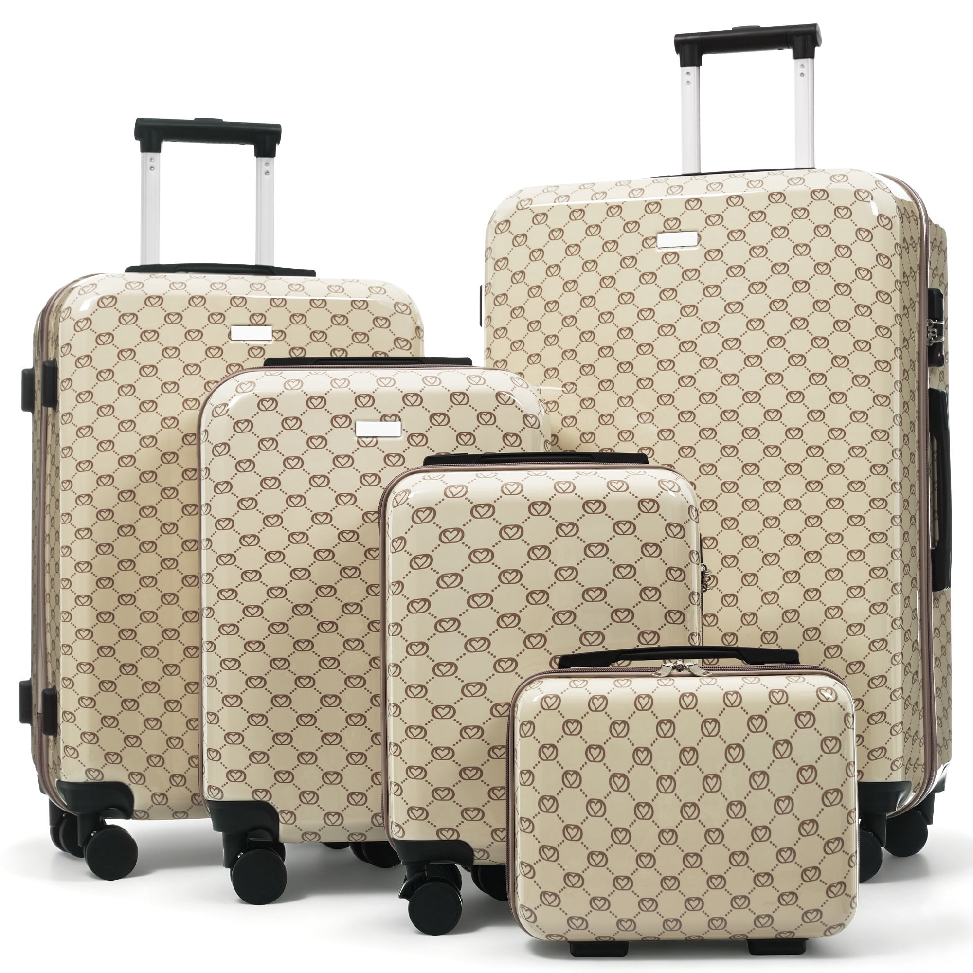 Euroco 5 Piece Luggage Sets,Hardside Suitcase Set with TSA Lock & Spinner Wheels,Lightweight Durable Travel Luggage for Men Women,14/16/20/24/28 Inch,Khaki