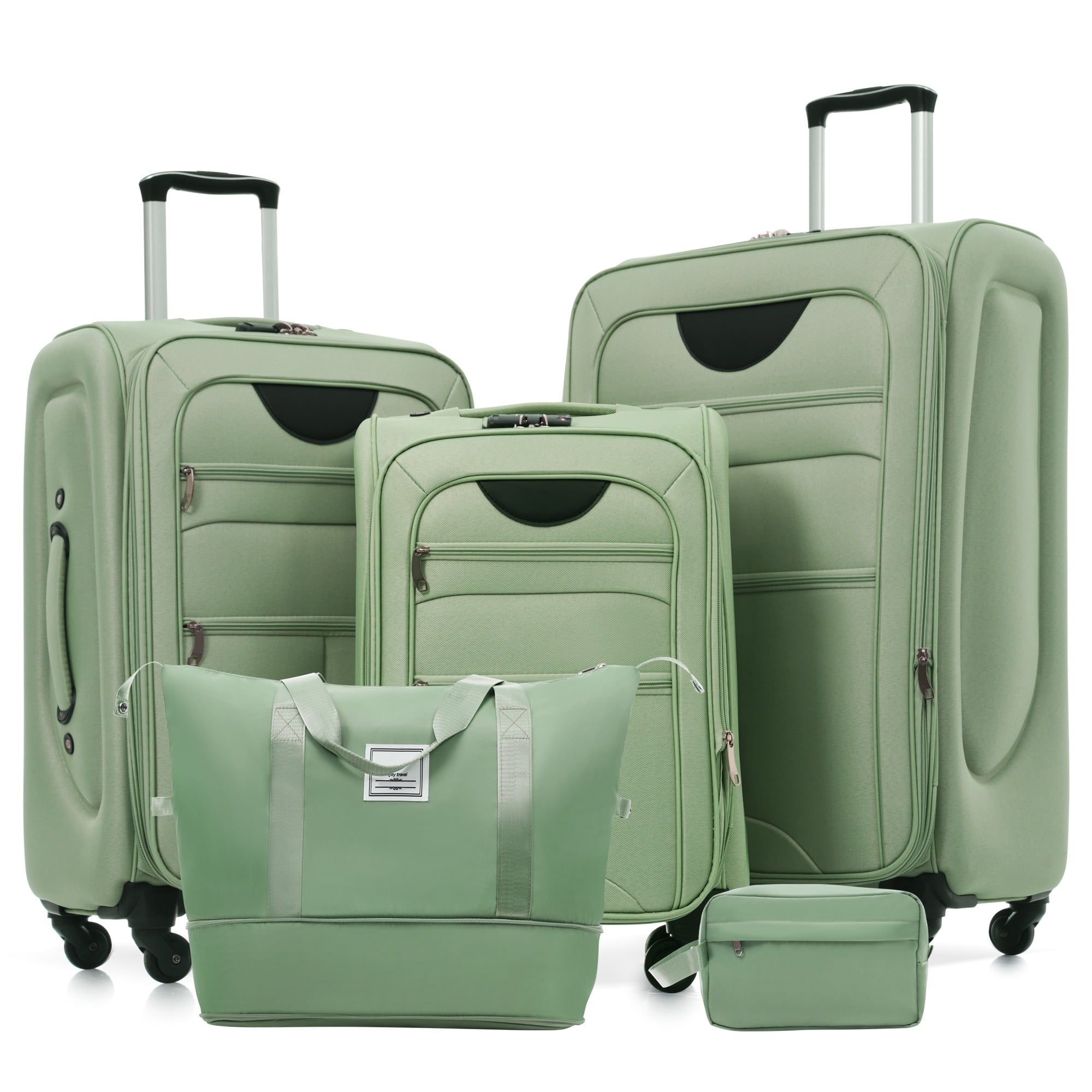 Euroco 5 Piece Softside Luggage Set,Expandable Suitcase Set with Duffel Bag,TSA Lock and Spinner Wheels,Lightweight Travel Suitcase for Men Women,Light Green