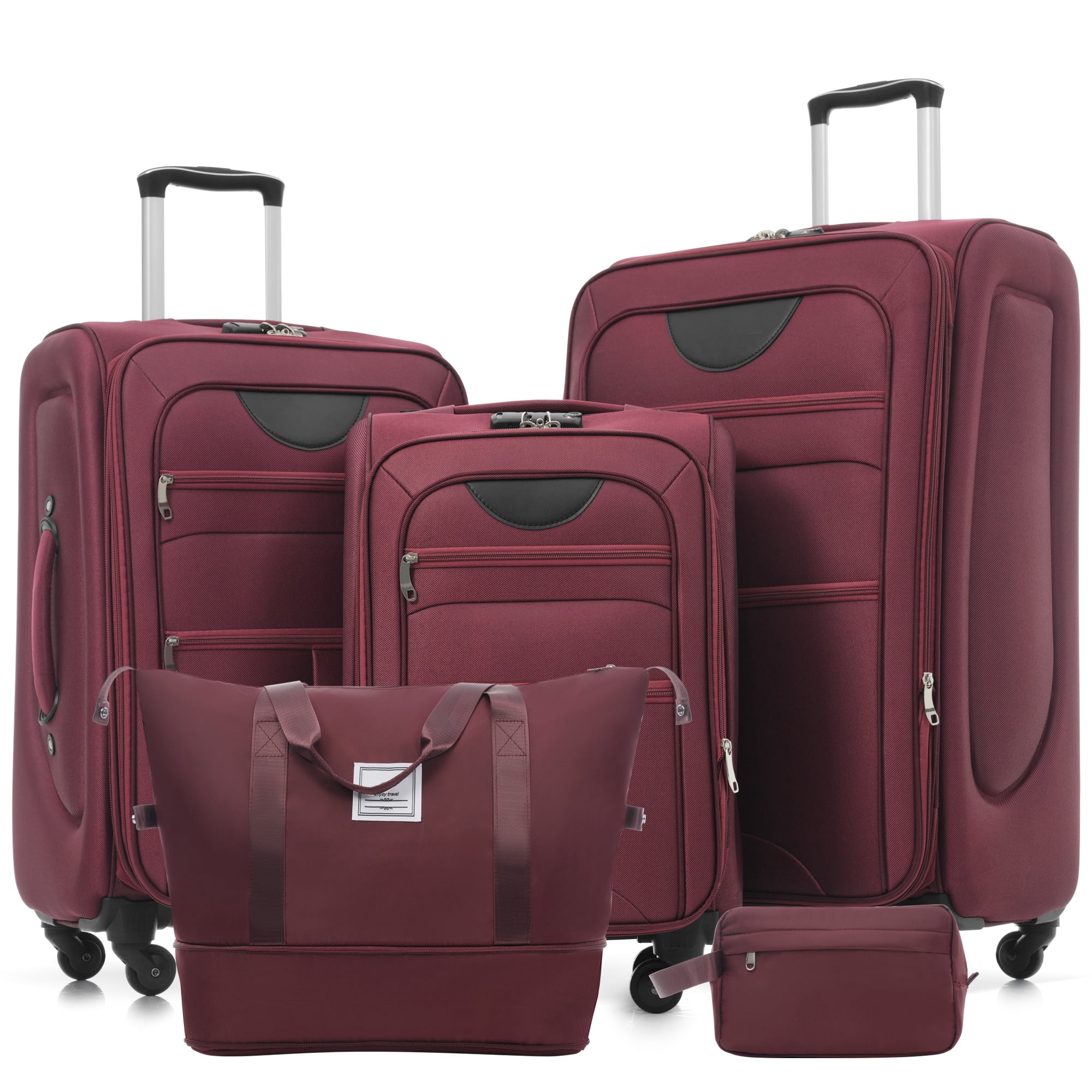 Euroco 5 Piece Softside Luggage Set,Expandable Suitcase Set with Duffel Bag,TSA Lock and Spinner Wheels,Lightweight Travel Suitcase for Men Women,Red