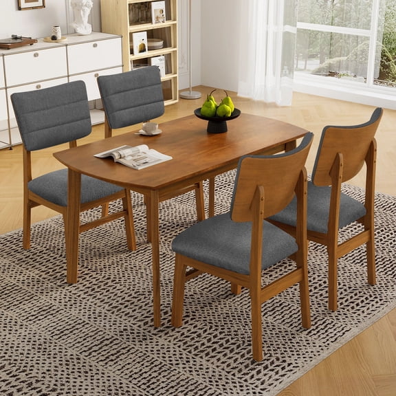 Euroco 5-Piece Wood Dining Table Set for 4,Farmhouse Kitchen Table & 4 Upholstered Chairs Set with Curved Backrest for Kitchen, Dining Room,Space-Saving,Brown Gray