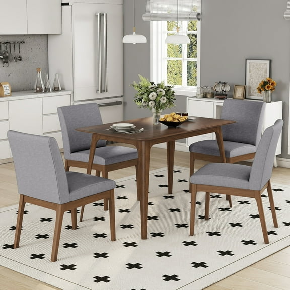 Euroco 5-Piece Wood Dining Table Set, Mid-Century Modern Kitchen Table & 4 Upholstered Chairs Set for Dining Room,Grey