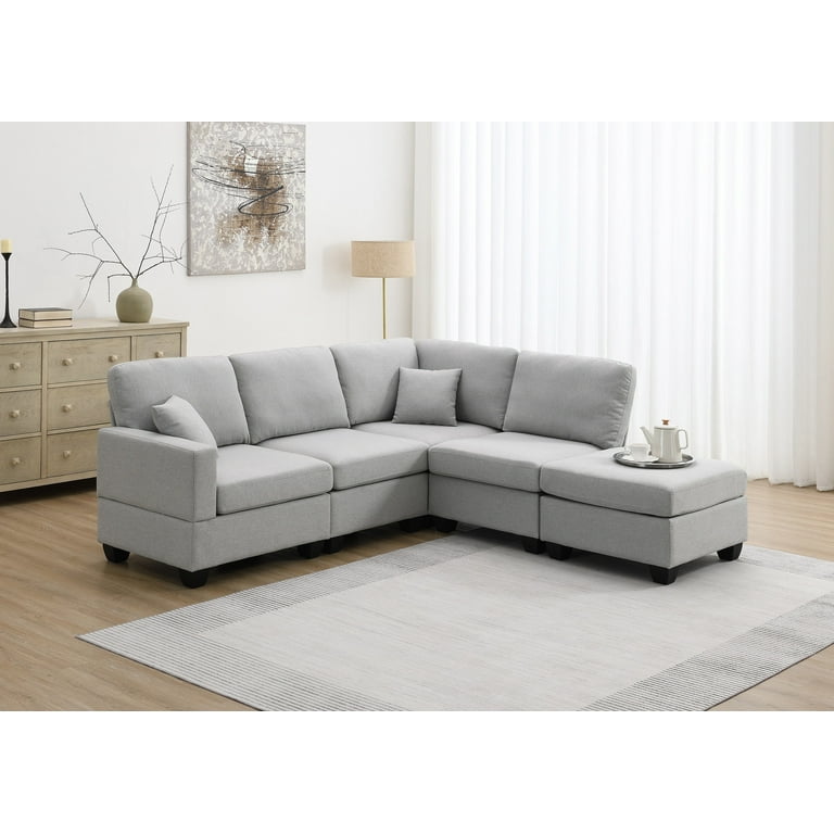 Euroco 5 Seat L Shaped Sofa Modular Couch Set with Ottoman for Living Room Apartment Office Light Gray Walmart