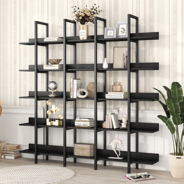 Euroco 5 Tier Bookcase with Open Shelves, Industrial Bookshelf with ...