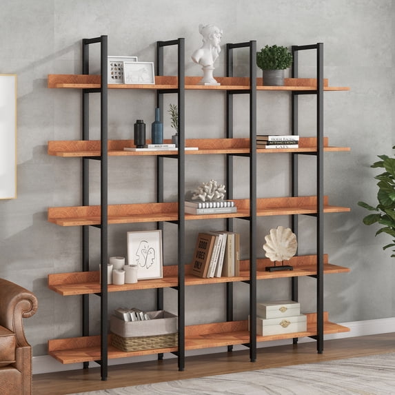 Euroco 5 Tier Bookcase with Open Shelves, Industrial Bookshelf with Metal Frame, 71" Bookshelf for Home Office, Brown & Black