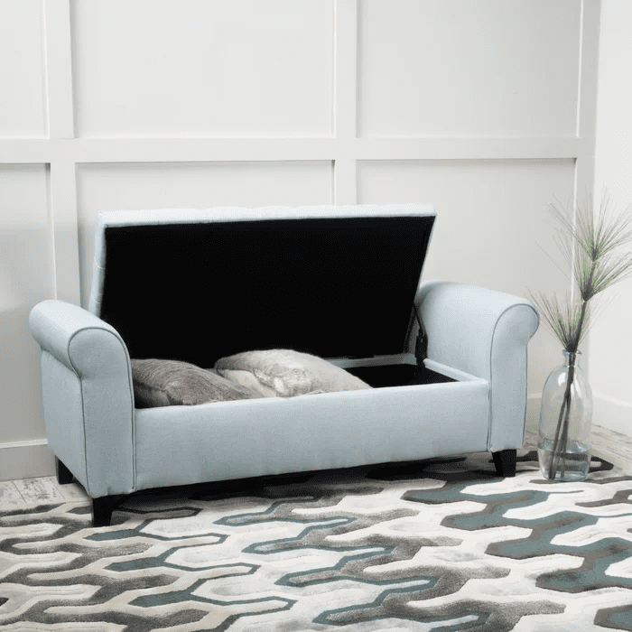 Euroco 50" Fabric Armed Storage Bench, Modern Upholstered Padded Storage Bench for Entryway Bed Foot Entryway, Sky Blue