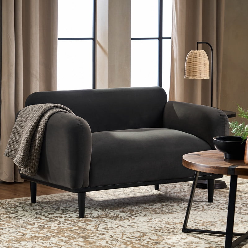 Euroco 50" Small Loveseat Sofa Couch, Boucle Upholstered 2-Seater Love Seats for Apartment, Bedroom,Small Space,Dark Gray