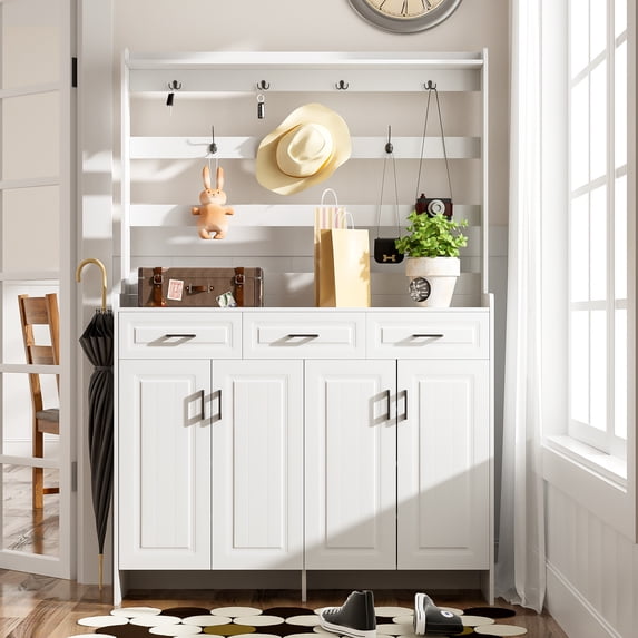 Euroco 51.2'' Minimalist Four-Door Shoe Cabinet with Coat Rack