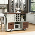 thumbnail image 1 of Euroco 54" Farmhouse Kitchen Island with Drop Leaf, Power Outlet, Kitchen Storage Cart with 2 Doors, 2 Drawers, Rolling Kitchen Island on 4 Large Wheels with Spice Rack, 1 of 9