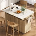thumbnail image 1 of Euroco 55.5" Fluted Kitchen Island with 2 Drop Leaf, Kitchen Storage Cart with Power Outlet, 4 Doors, Spice rack, Rolling Island Table with Faux Marble Top, Curved Edge, 1 of 8