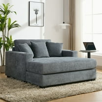 Euroco 55" Oversized Chaise Lounger Modern Style Sofa Couch ,with Pillows, Charge Station & Cup Holders, Chenille Fabric, Blue Gray