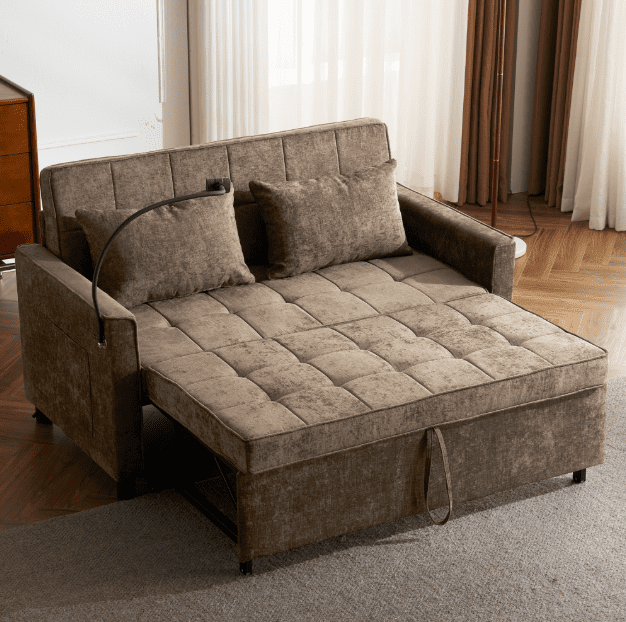 Euroco 56.9" Loveseat Sofa Pull-out Sofa Bed Sleeper Sofa with a Reversible Backrest Cushion, Side Pockets, Two USB Ports and a Phone Holder for Living Room