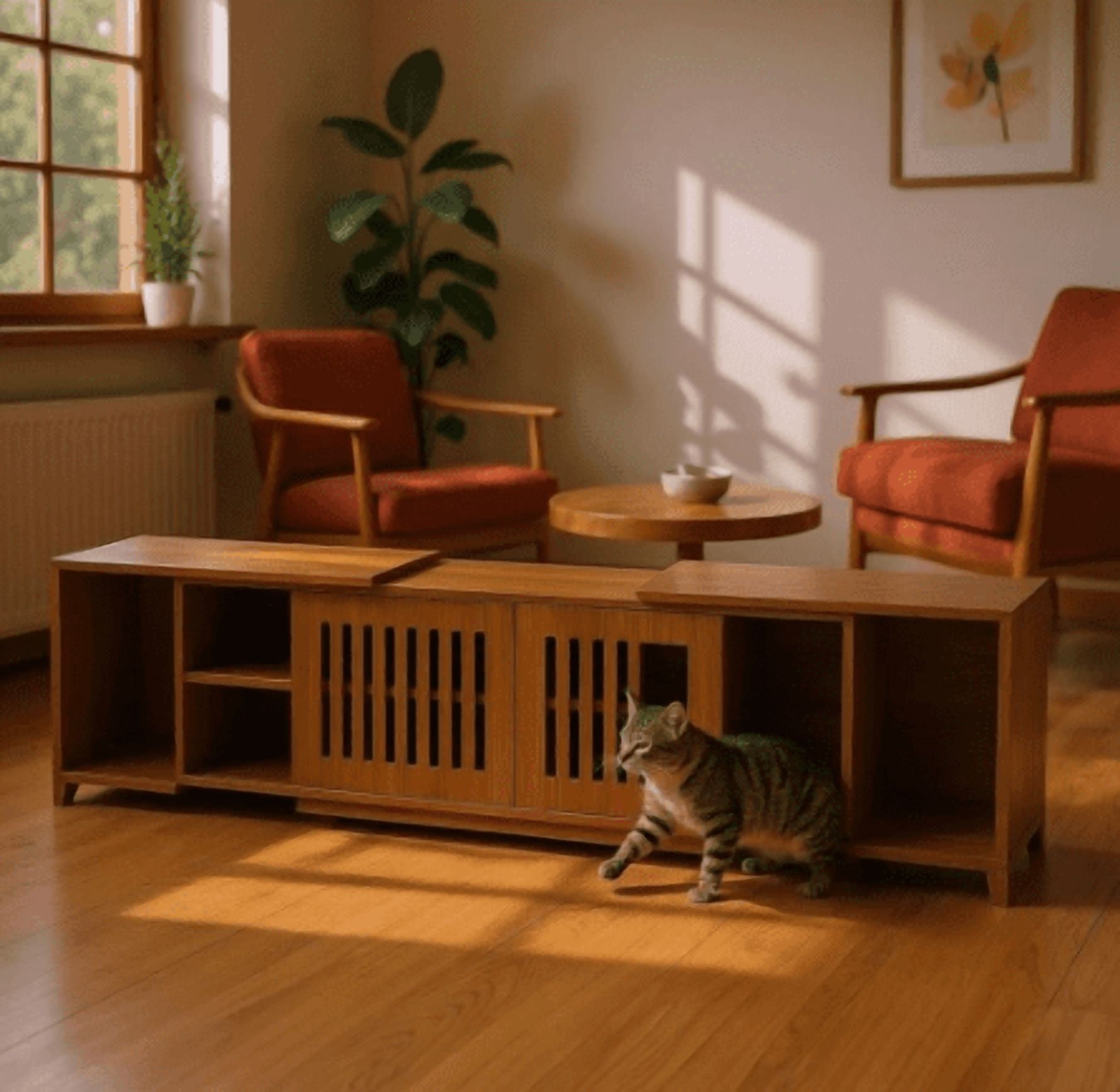 Euroco 56"L, Furniture Style 2 in 1 Dog Crate with Padded Seat, Sliding Barn Door, Luxury Wooden Dog Kennel, End of Bed Bench Ottoman with Removable Cushion for Bedroom, Living Room, Walnut