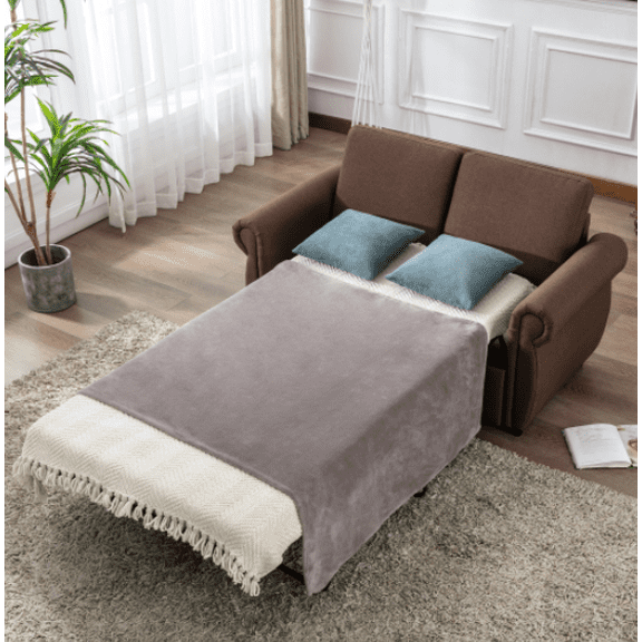 Euroco 57.5" Orisfur Pull Out Sofa Bed Loveseat Sleeper with Twin Size Memory Mattress for Living Room Spaces