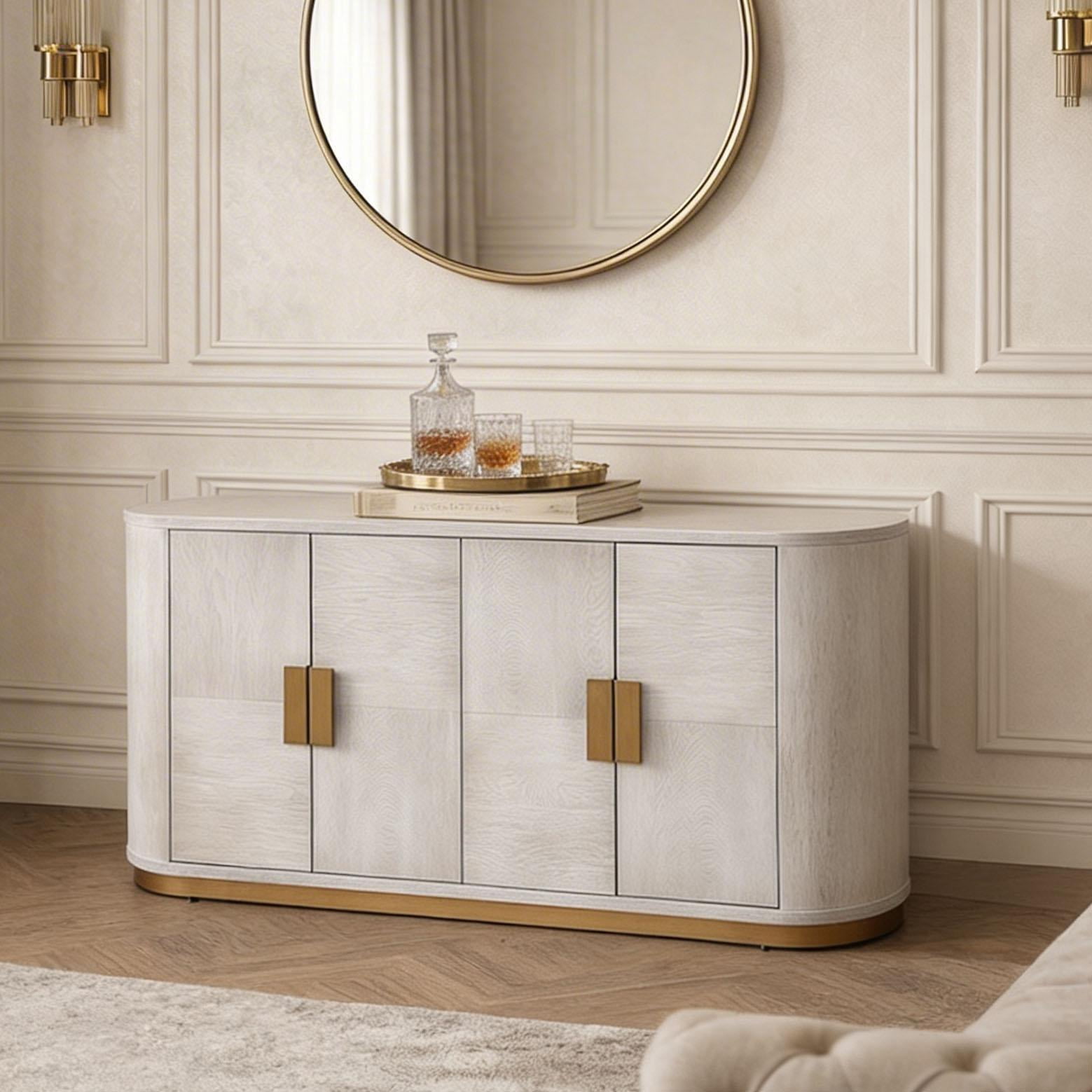 Euroco 58.3" Large Buffet Sideboard Cabinet with Storage, Modern Coffee Bar Wine Bar Storage Cabinet with 4 Doors & Adjustabel Shelves for Dining Room, Living Room, Hallway,White+Gray