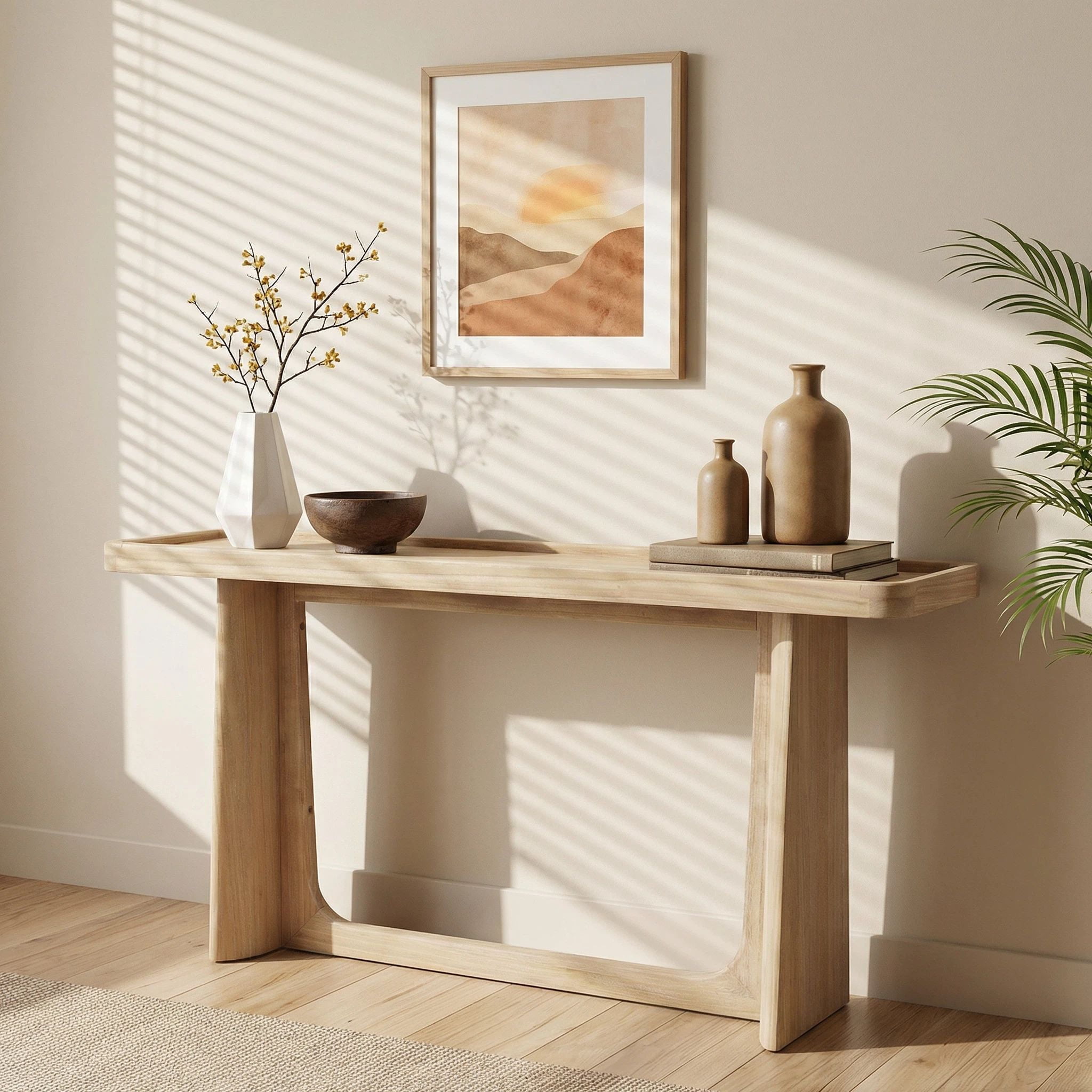 Euroco 58" Console Table with Tray Top Design, Narrow Long Sofa Table with Wood Frame, Farmhouse Entryway Table for Living Room, Hallway,Foyer,Natural