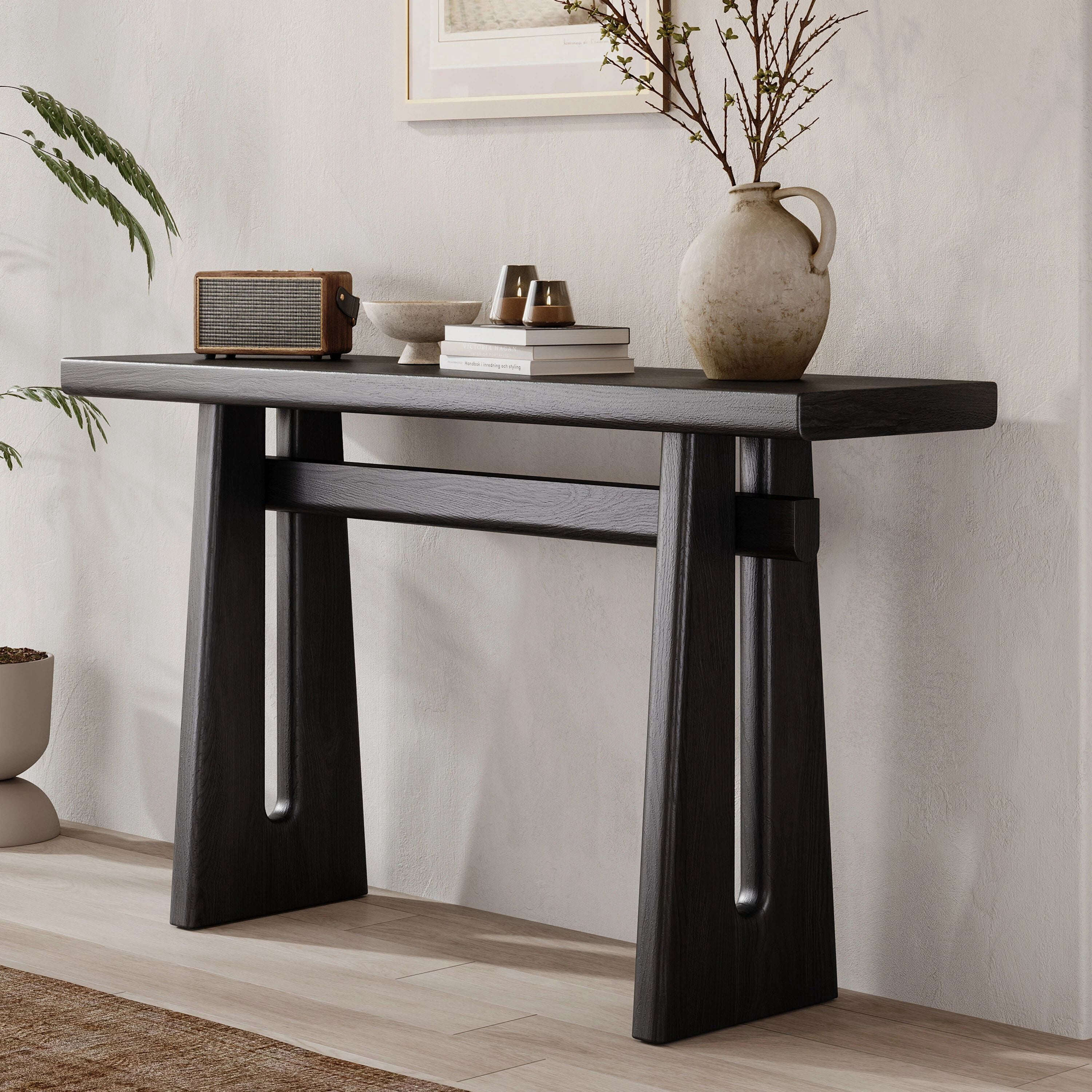 Euroco 59.2" Narrow Long Console Table with Geometric Silhouette,Wood ...