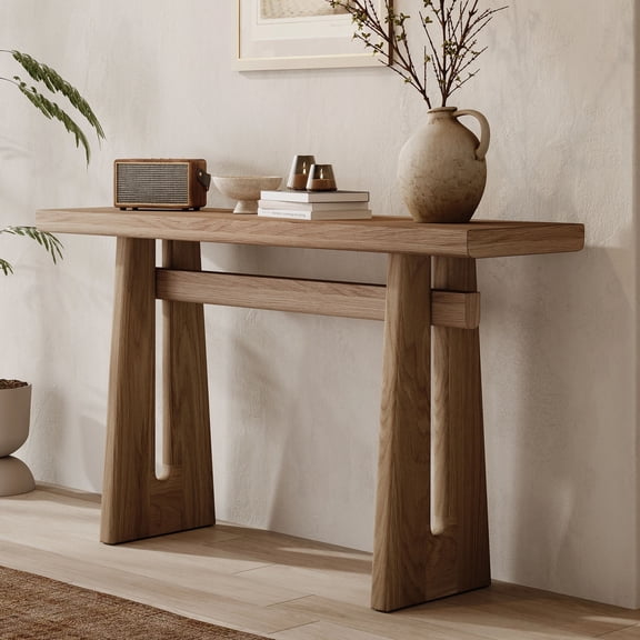 Euroco 59.2" Narrow Long Console Table with Geometric Silhouette,Wood Entryway Table Sofa Table Behind The Couch for Entryway, Living Room, Hallway,Brown