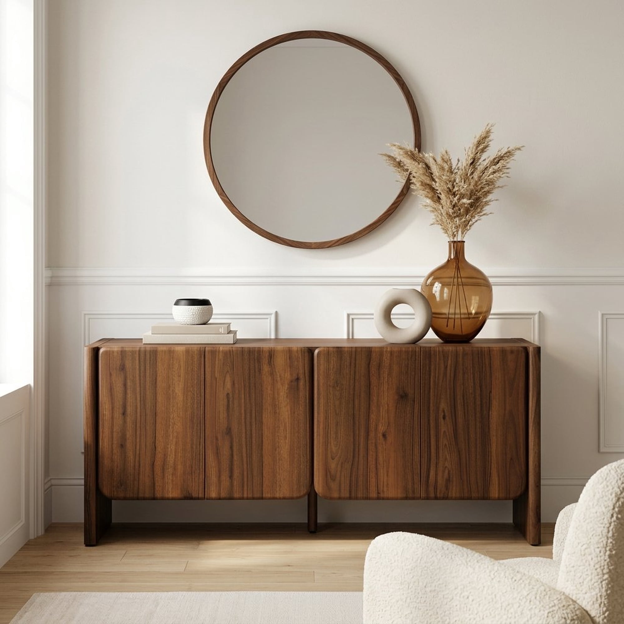 Euroco 59" Sideboard Buffet Cabinet with Storage, Mid Century Modern Sideboard with 4 Doors, Credenza Coffee Bar for Kitchen Living Room,Walnut