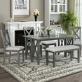 thumbnail image 1 of Euroco 6-Piece Dining Table,60" Solid Wood  Dining Set with Rectangular Table,4 Upholstered Chairs and Bench for Dining Room, 1 of 8