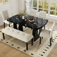 thumbnail image 1 of Euroco 6 Piece Dining Table Set for 6, 63" Modern Faux Marble Kitchen Table & 4 Upholstered Chairs Set with Solid Wood Frame and 1 Bench,Suitable for Dining Room,Home,Beige+Black, 1 of 10
