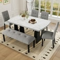 thumbnail image 1 of Euroco 6 Piece Dining Table Set for 6, 63" Modern Faux Marble Kitchen Table & 4 Upholstered Chairs Set with Solid Wood Frame and 1 Bench,Suitable for Dining Room,Home,White + Gray, 1 of 10