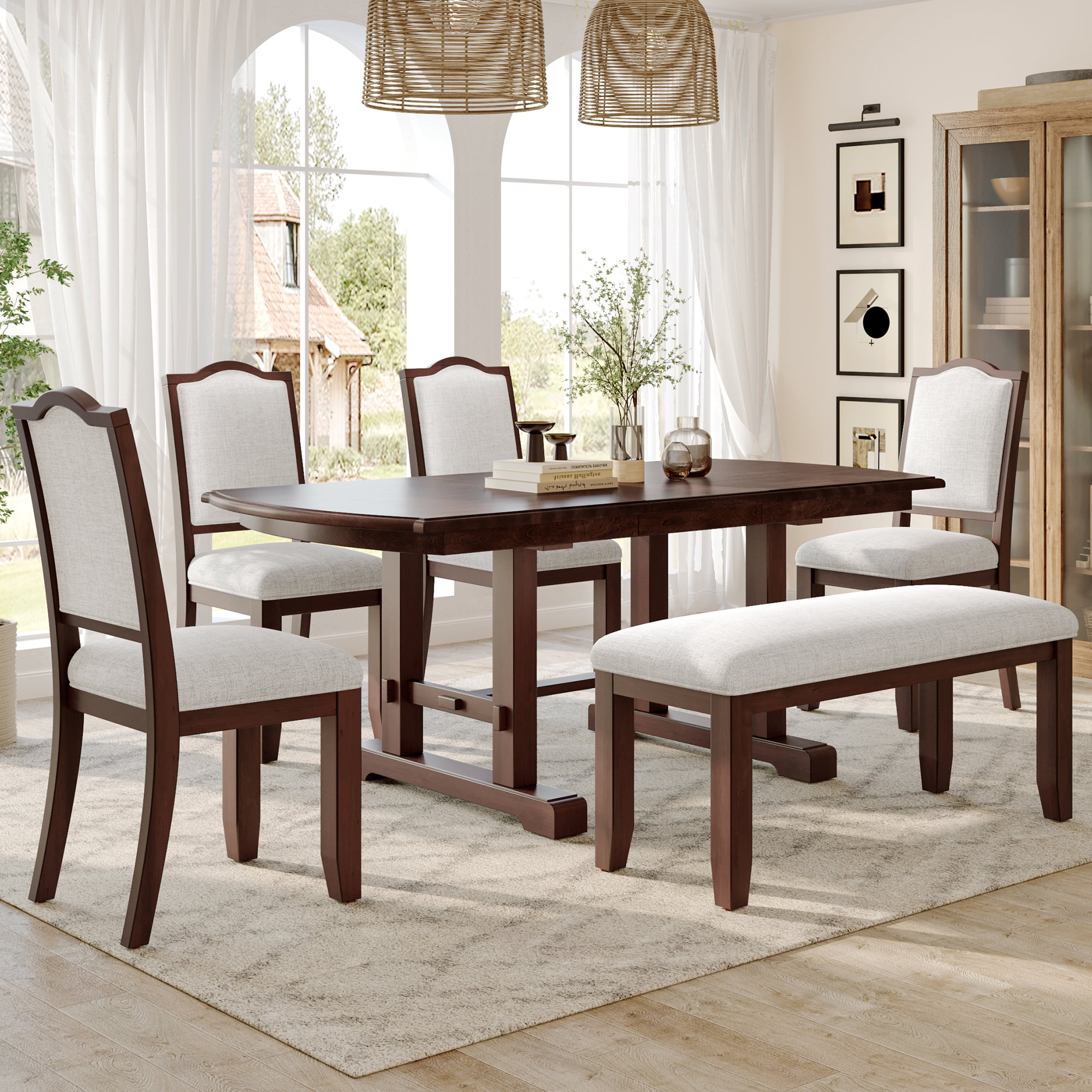 Euroco Dining Table, Extendable with Wood Frame, 78 inch Brown