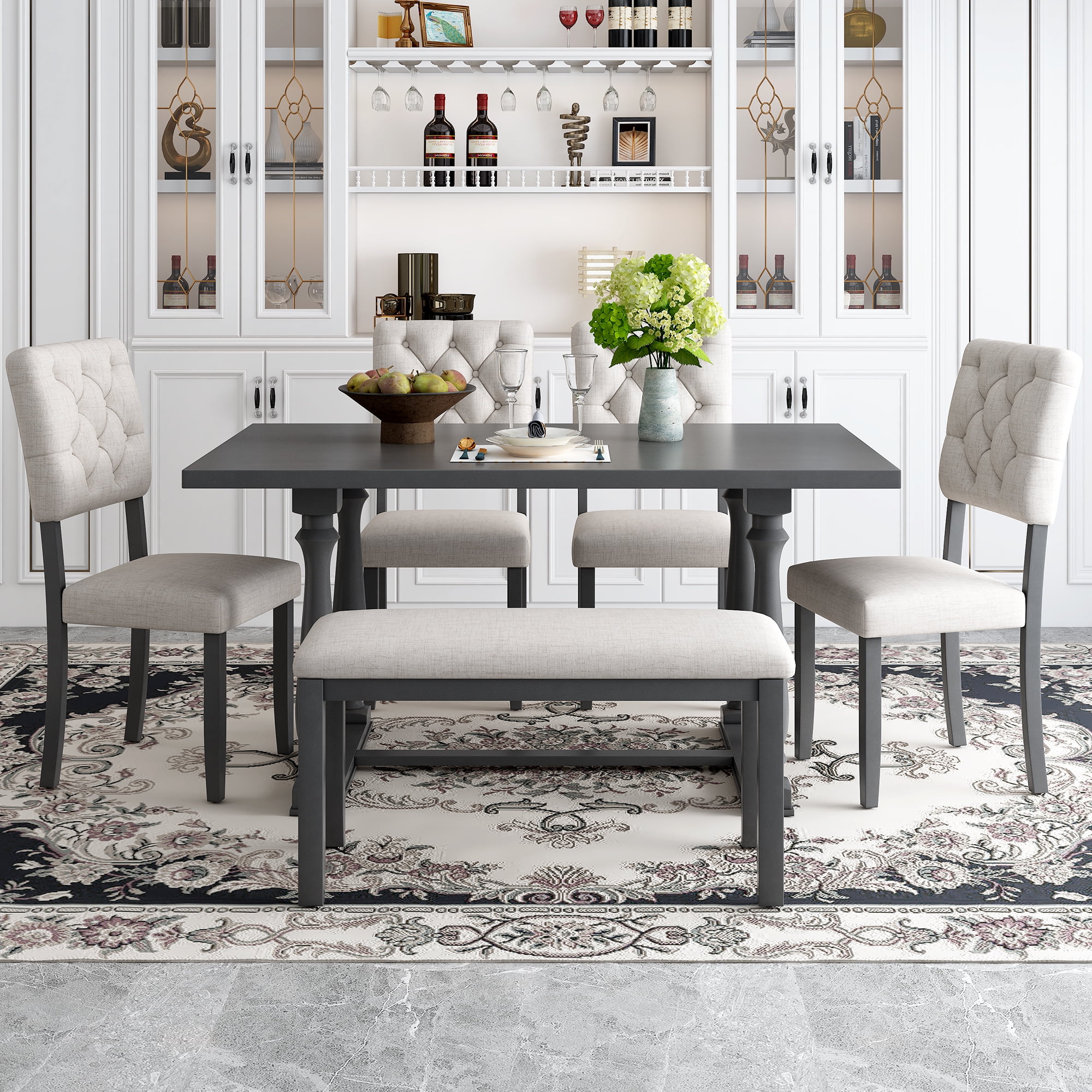 EUROCO 60" 6Piece Dining Table Set,Modern Home Dining Set with Table