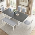 thumbnail image 1 of Euroco 6 Piece Farmhouse Dining Table Set for 6, 76.9" Extendable Trestle Kitchen Table Set with 4 Upholstered Chairs,1 Bench & Removable Leaf,Wood Kitchen Table and Chairs Set for Dining Room,Gray, 1 of 10