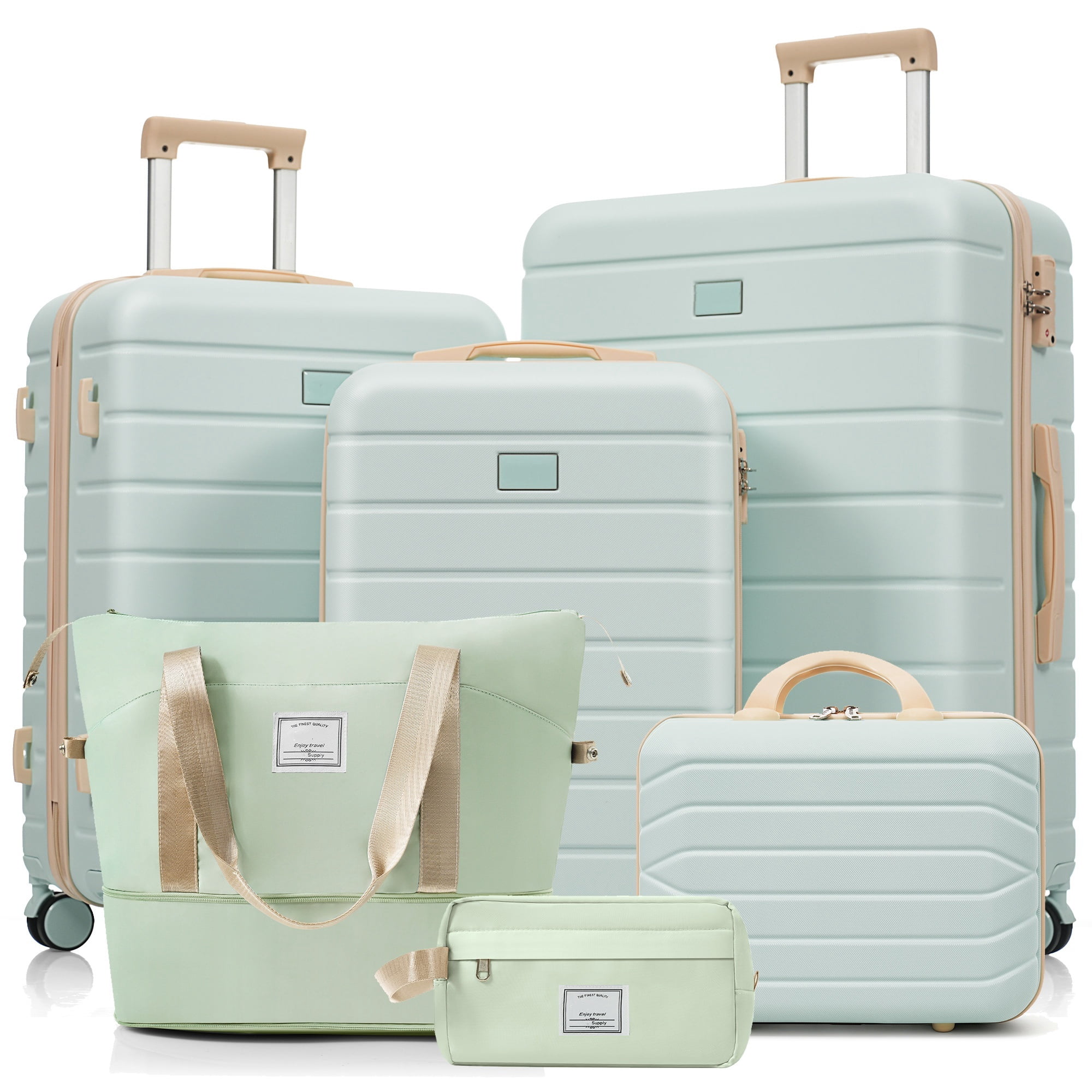 Euroco 6 Piece Hardshell Luggage Sets, Lightweight Suitcase Set with TSA Lock, Spinner Wheels & Expandable Travel Duffel Bag,14/20/24/28 Inch,Grey Green