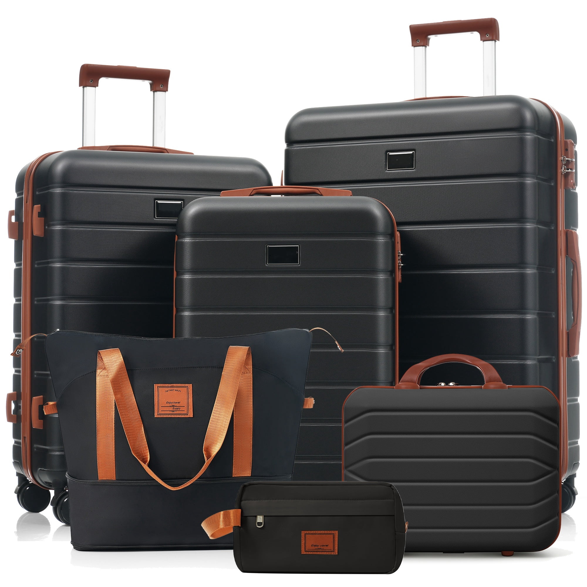 Euroco 6 Piece Hardshell Luggage Sets, Lightweight Suitcase Set with TSA Lock, Spinner Wheels & Expandable Travel Duffel Bag,14/20/24/28 Inch,Black
