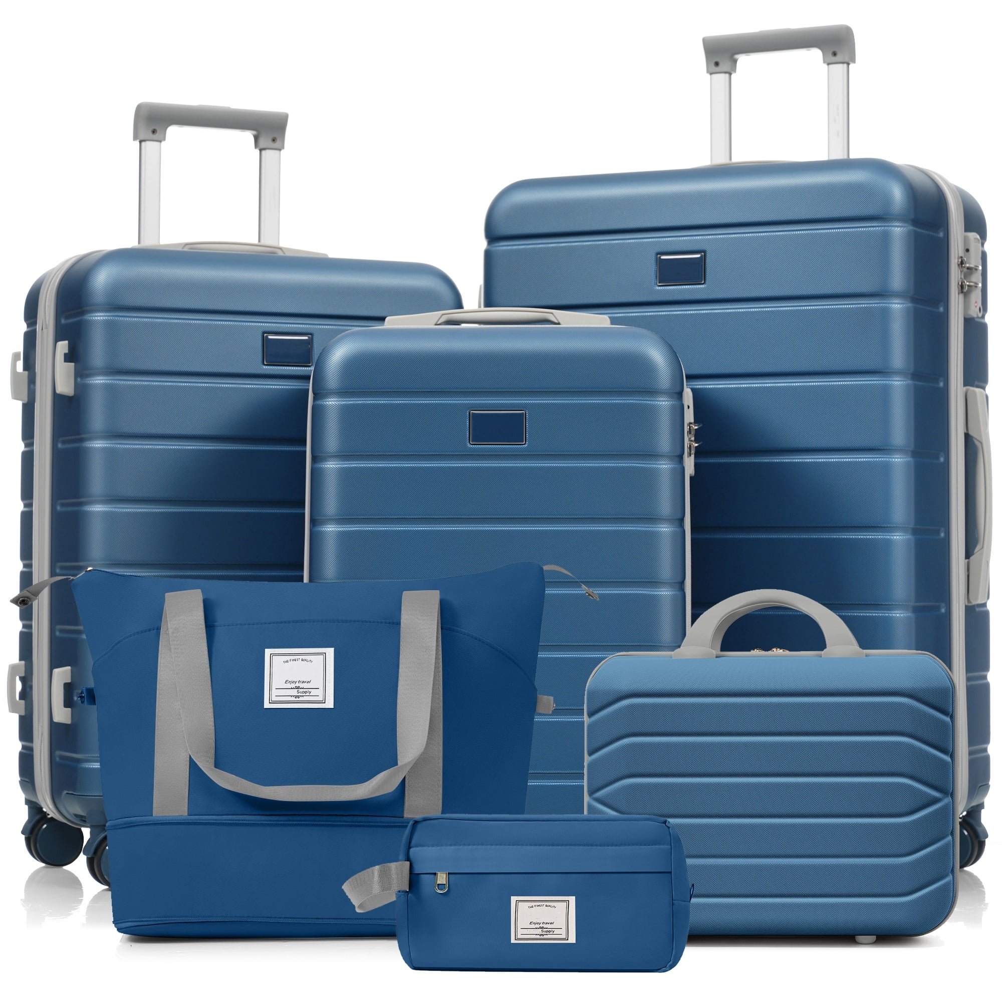 Euroco 6 Piece Hardshell Luggage Sets, Lightweight Suitcase Set with TSA Lock, Spinner Wheels & Expandable Travel Duffel Bag,14/20/24/28 Inch,Blue