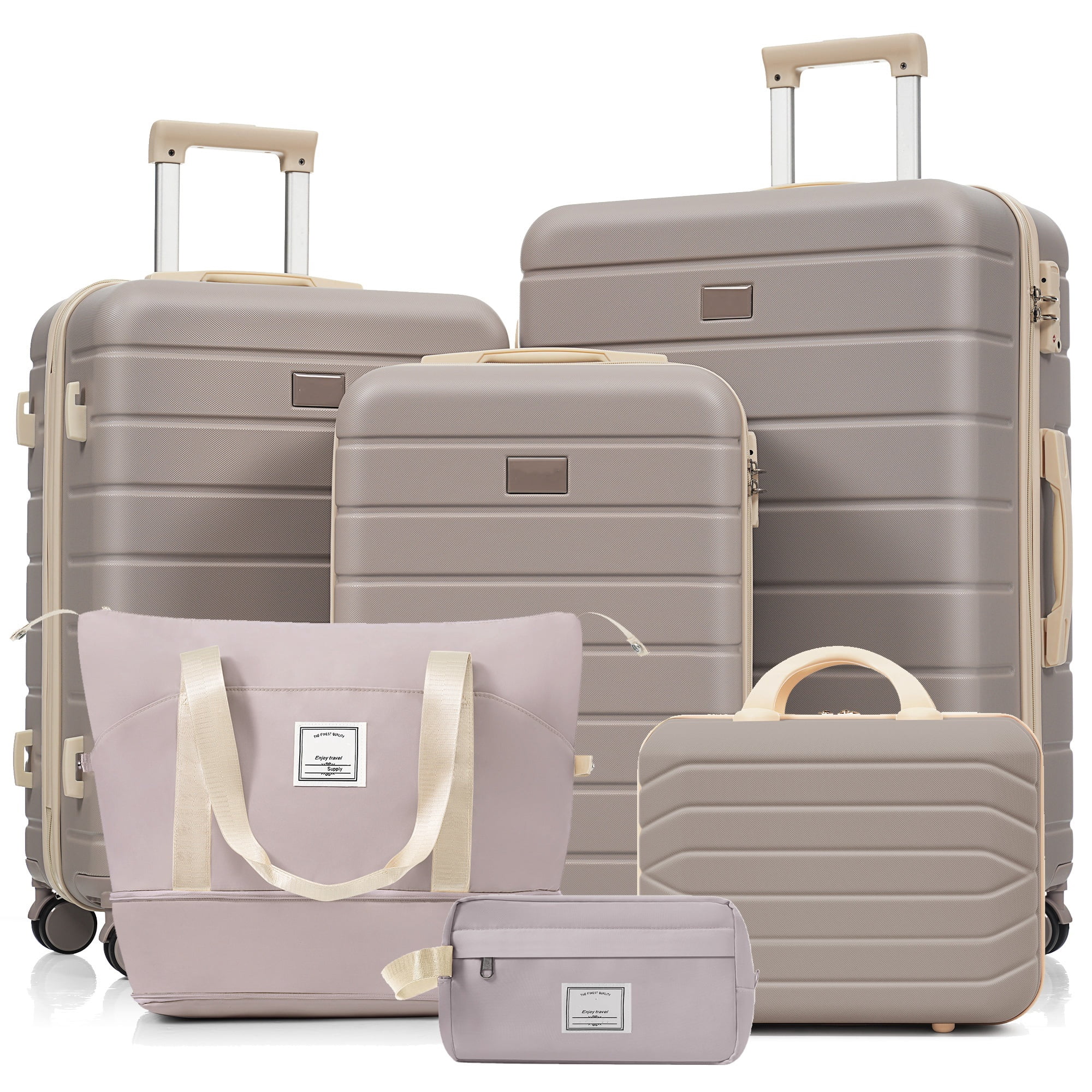 Euroco 6 Piece Hardshell Luggage Sets, Lightweight Suitcase Set with TSA Lock, Spinner Wheels & Expandable Travel Duffel Bag,14/20/24/28 Inch,Brown