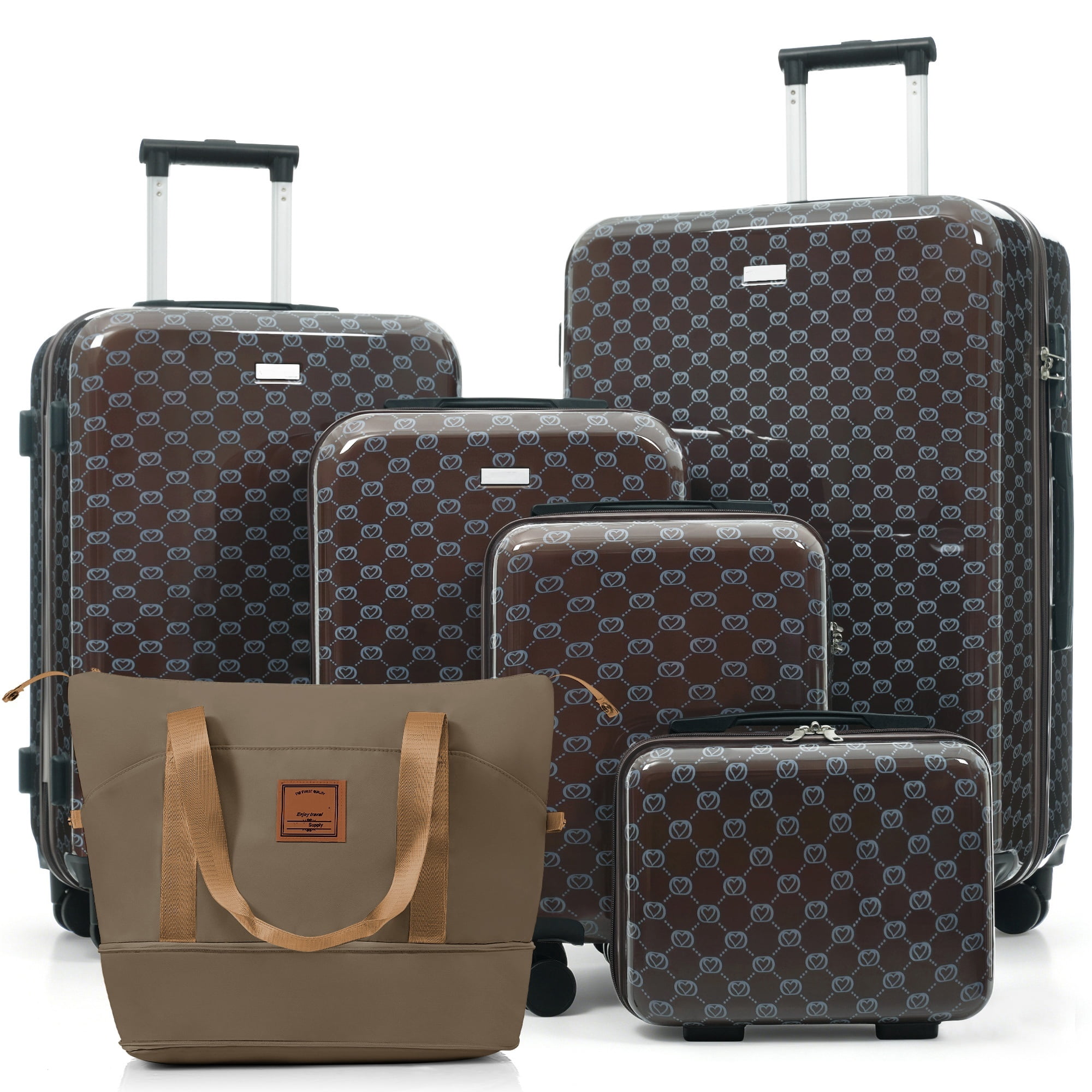 Euroco 6 Piece Luggage Set,ABS Hardshell Carry on Suitcase with TSA Lock,Spinner Wheels & Expandable Travel Duffel Bag,Lightweight Durable Luggage for Men Women,14/16/20/24/28 Inch,Brown