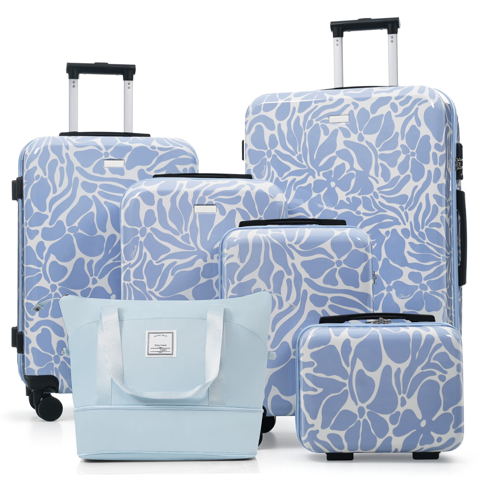 Euroco 6 Piece Luggage Set,ABS Hardshell Carry on Suitcase with TSA Lock,Spinner Wheels & Expandable Travel Duffel Bag,Lightweight Durable Luggage for Men Women,14/16/20/24/28 Inch,Blue