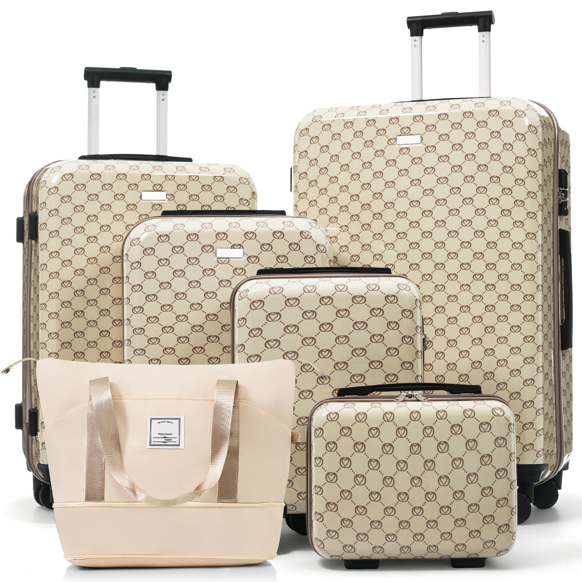 Euroco 6 Piece Luggage Set,ABS Hardshell Carry on Suitcase with TSA Lock,Spinner Wheels & Expandable Travel Duffel Bag,Lightweight Durable Luggage for Men Women,14/16/20/24/28 Inch,Khaki