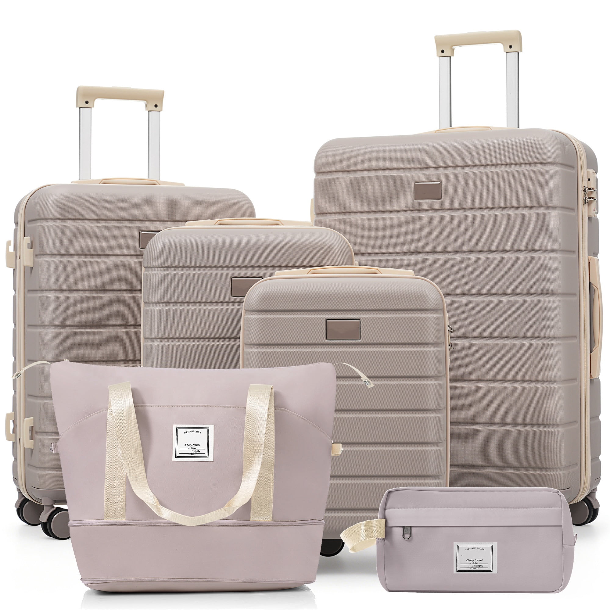 Euroco 6 Piece Luggage Sets, ABS Hardshell Suitcase Set with 2 Bags,Spinner Wheels & TSA Lock, Large Checked Travel Suitcases for Family,16/20/24/28 Inch,Brown