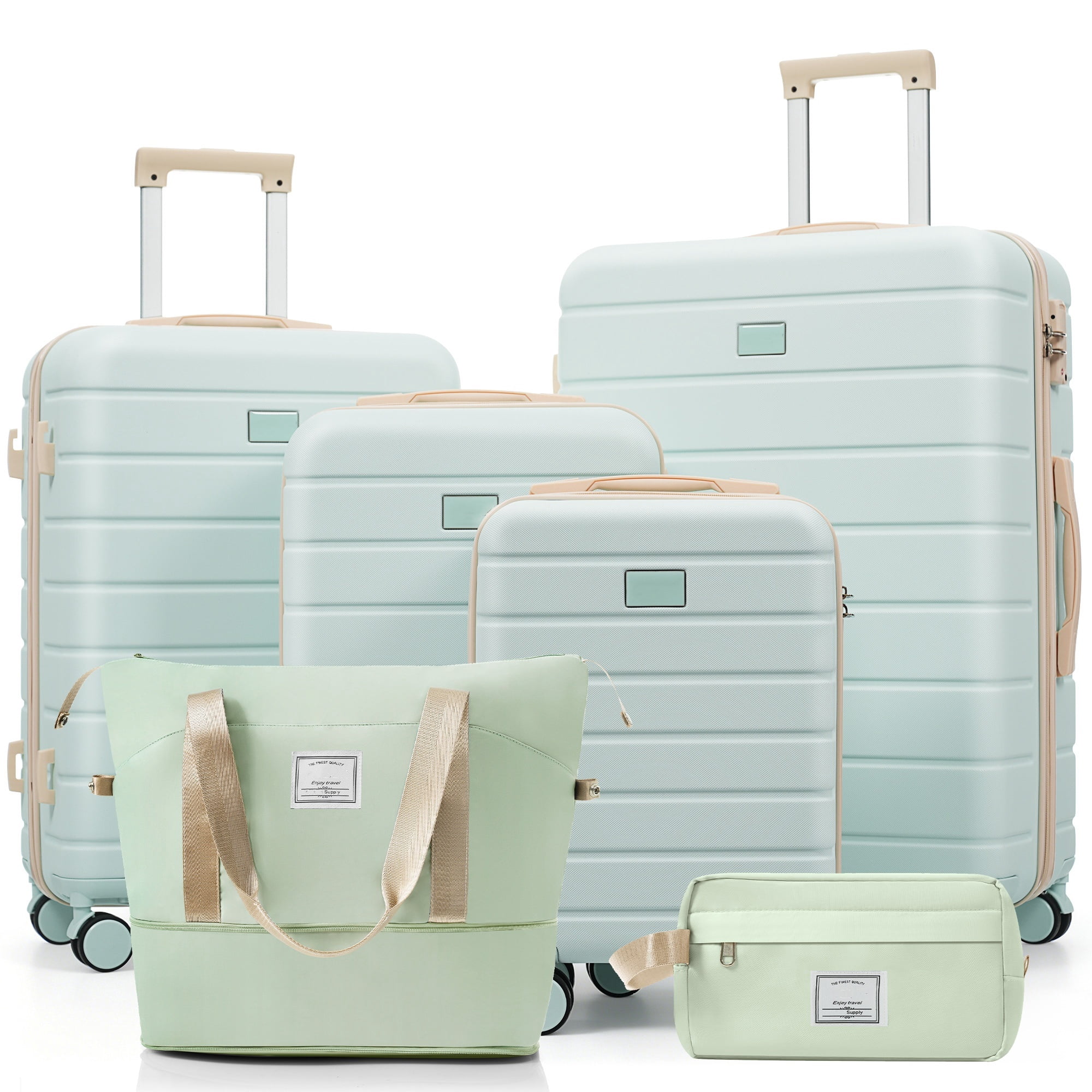 Euroco 6 Piece Luggage Sets, ABS Hardshell Suitcase Set with 2 Bags,Spinner Wheels & TSA Lock, Large Checked Travel Suitcases for Family,16/20/24/28 Inch,Grey Green