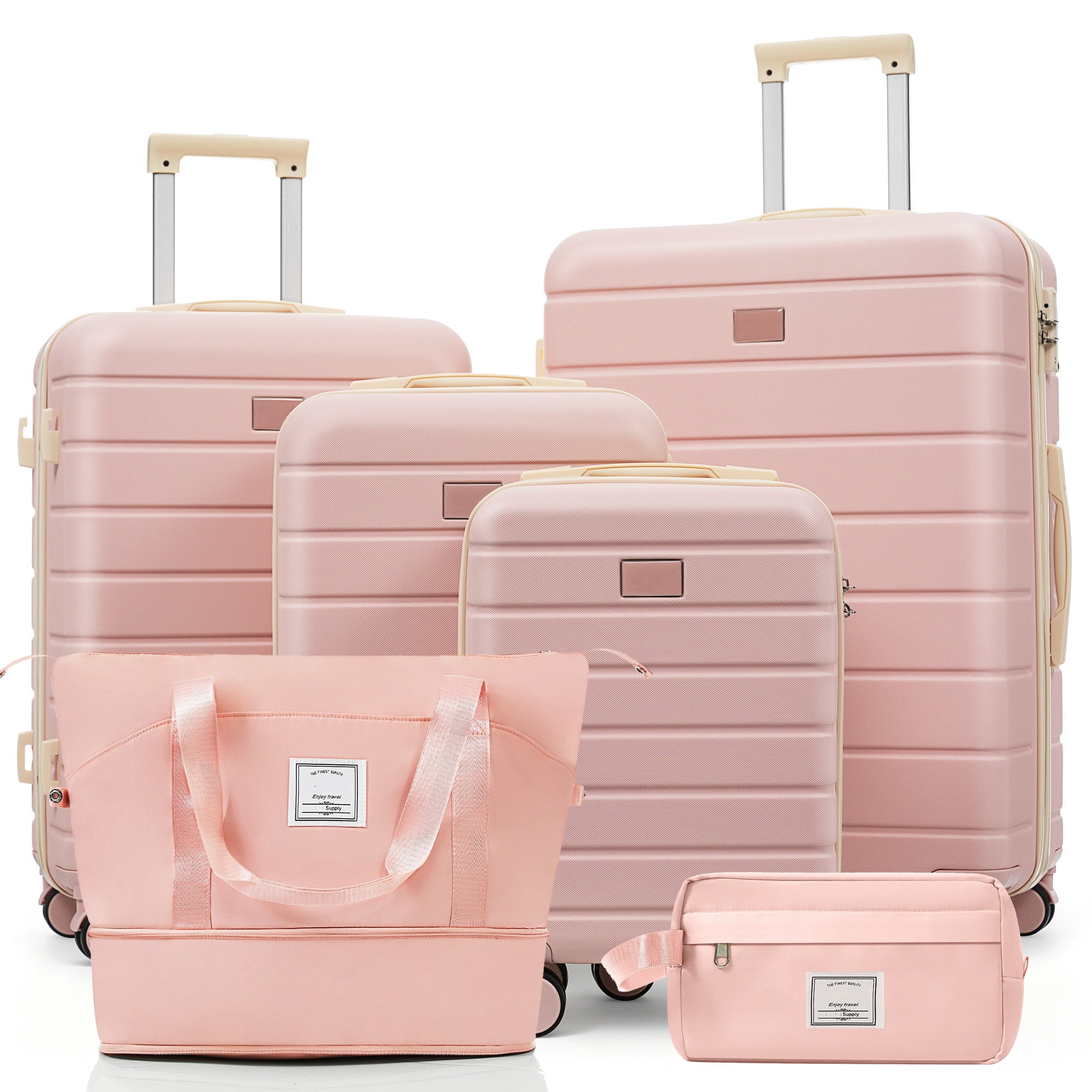 Euroco 6 Piece Luggage Sets, ABS Hardshell Suitcase Set with 2 Bags,Spinner Wheels & TSA Lock, Large Checked Travel Suitcases for Family,16/20/24/28 Inch,Pink