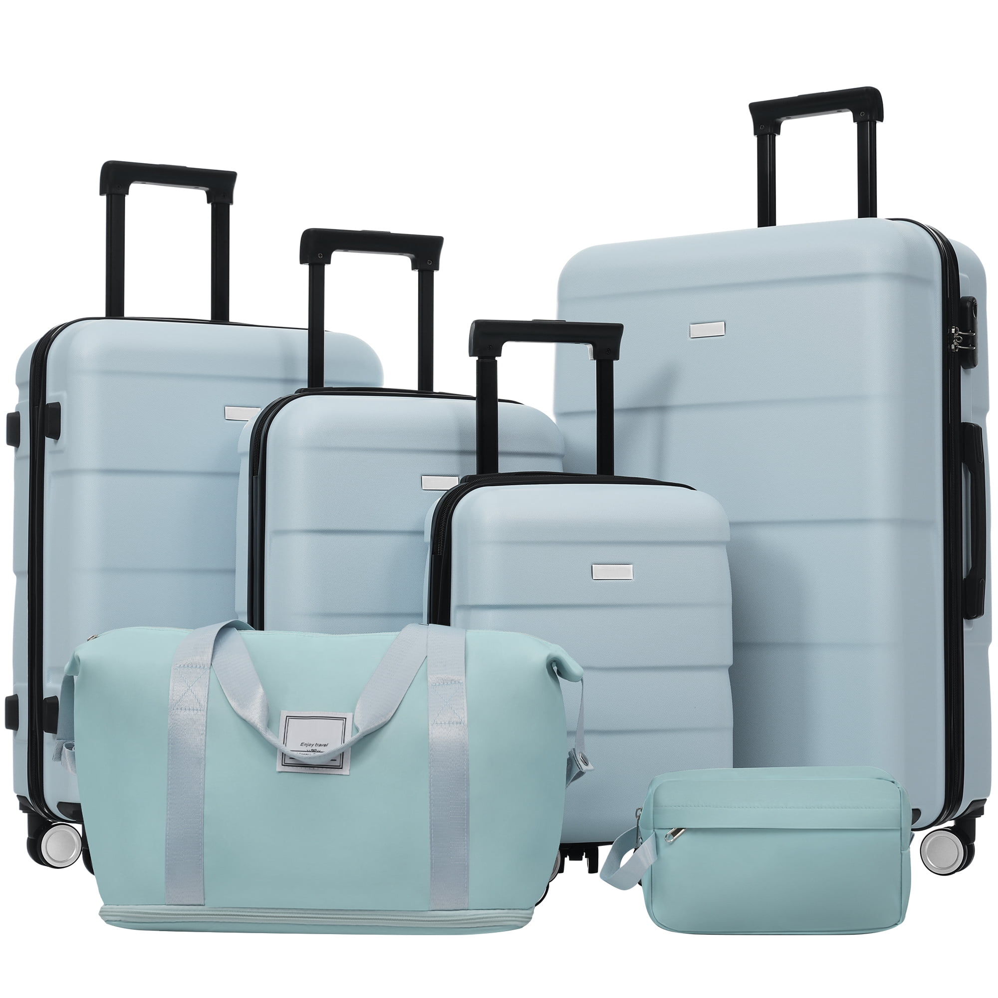 Euroco 6 Piece Luggage Sets, ABS Hardshell Suitcase Set with Password Lock,Spinner Wheels and 2 Bags,Durable Lightweight Carry on Suitcase with Handle for Travel,Light Blue(16"/20"/24"/28")