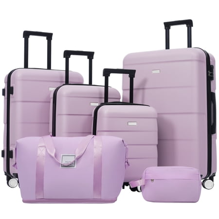 Euroco 6 Piece Luggage Sets, ABS Hardshell Suitcase Set with Password Lock,Spinner Wheels and 2 Bags,Durable Lightweight Carry on Suitcase with Handle for Travel,Pink Purple(16"/20"/24"/28")