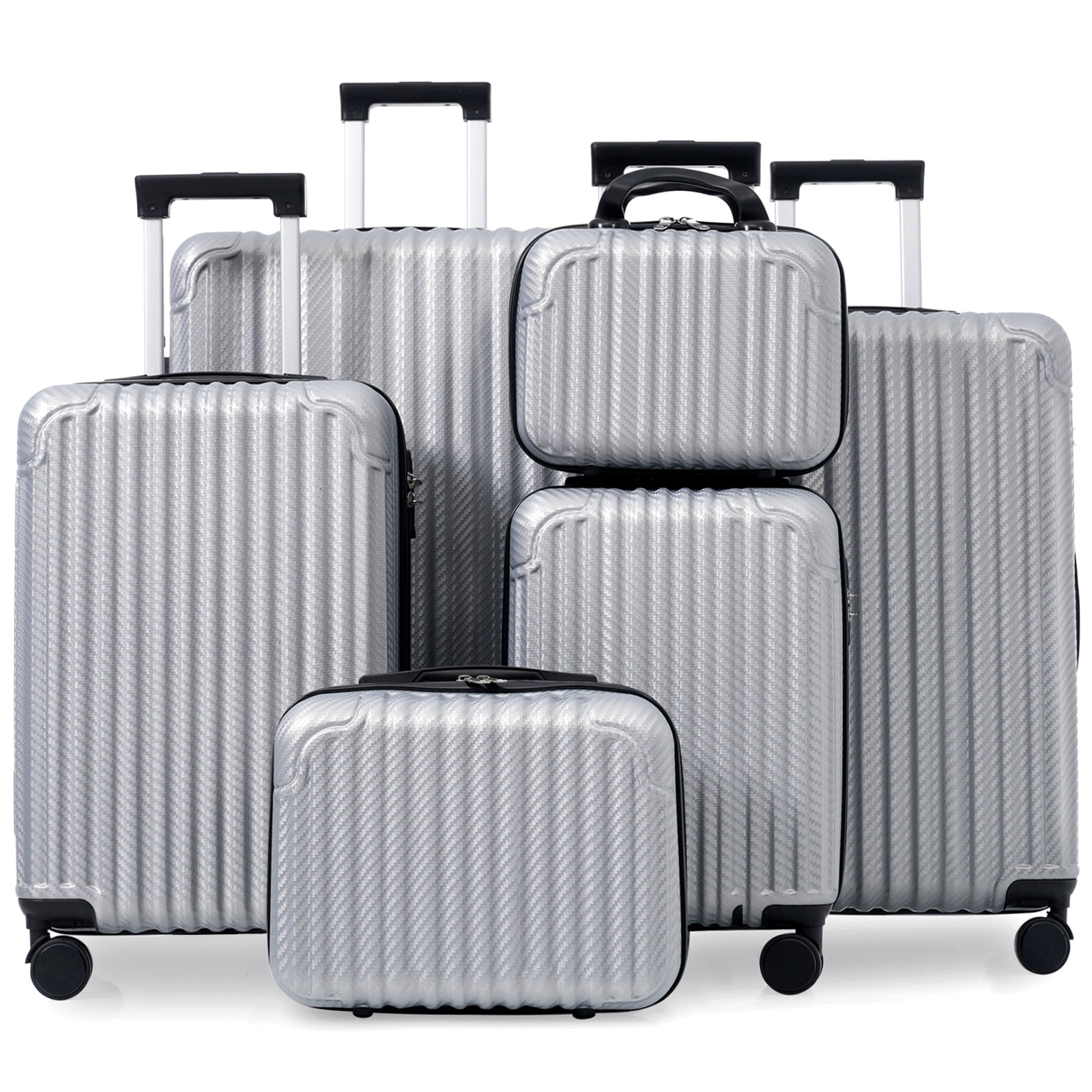 Euroco 6-Piece Luggage Sets, ABS Hardshell Suitcase Set with Spinner Wheels and TSA Lock,Lightweight Carry-On & Checked Luggage for Family Travel,Silver