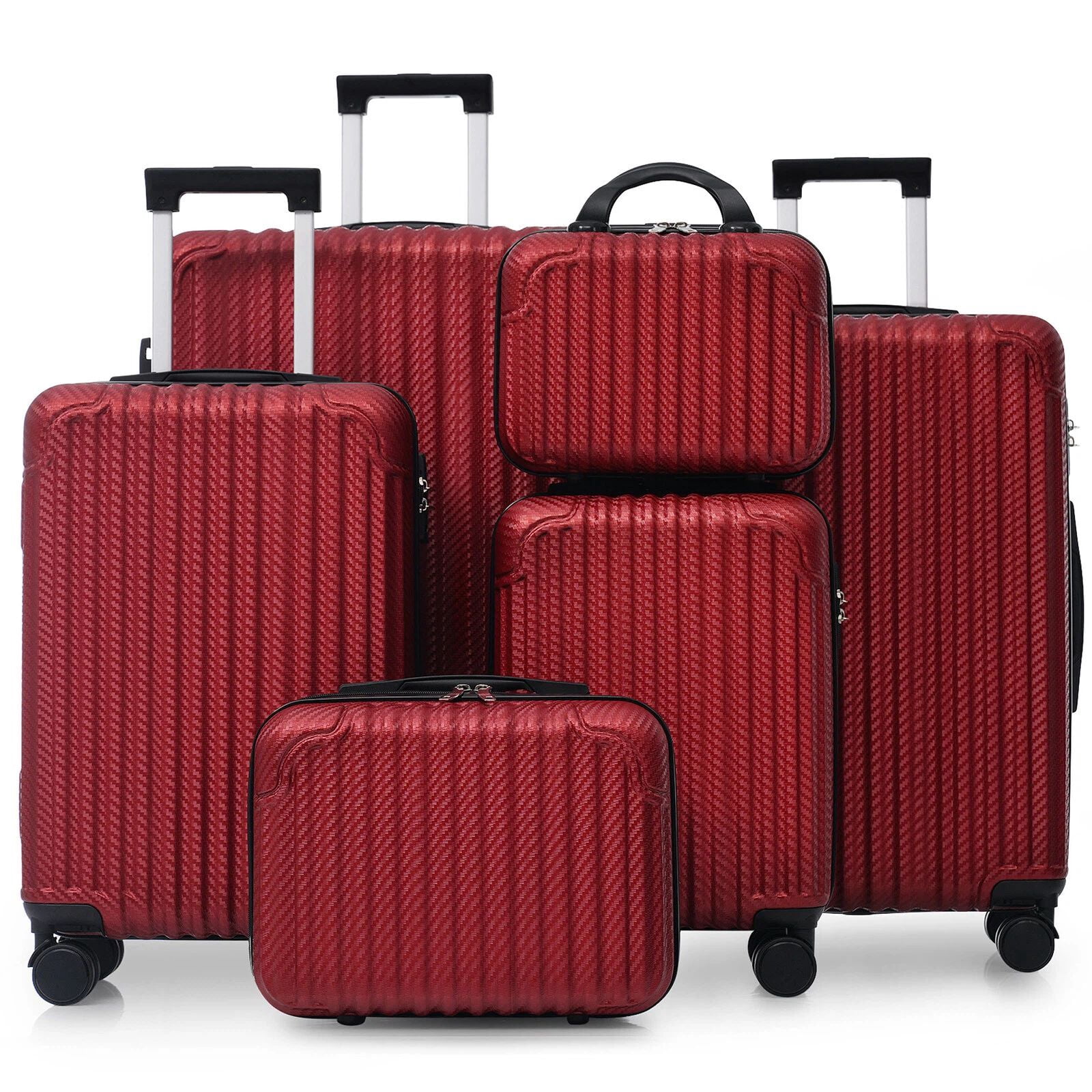 Euroco 6-Piece Luggage Sets, ABS Hardshell Suitcase Set with Spinner Wheels and TSA Lock,Lightweight Carry-On & Checked Luggage for Family Travel,Red