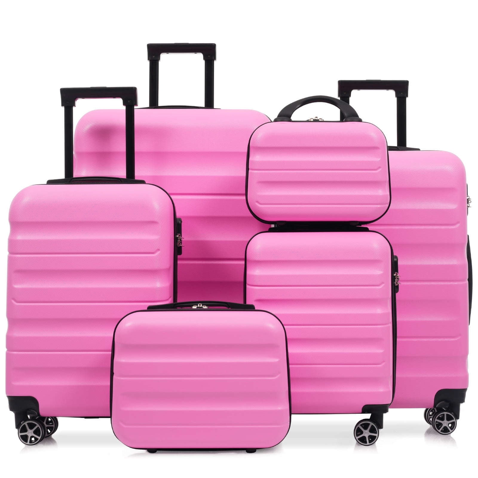 Euroco 6 Piece Luggage Sets ,ABS Hardshell Suitcase with Spinner Wheels,Lightweight Durable Travel Suitcase Set for Travel,Pink