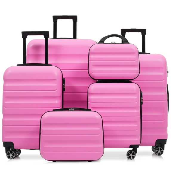 Euroco 6 Piece Luggage Sets ,ABS Hardshell Suitcase with Spinner Wheels,Lightweight Durable Travel Suitcase Set for Travel,Pink