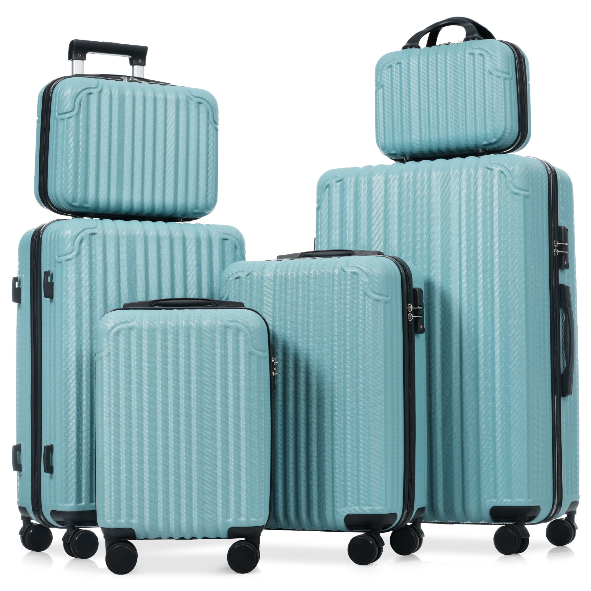 Euroco 6 Piece Luggage Sets,Hardshell ABS Suitcases with 8 Spinner Wheels, TSA Lock & Side Hooks,Lightweight Durable Carry-On & Checked Luggage for Family Trips,Ice Blue