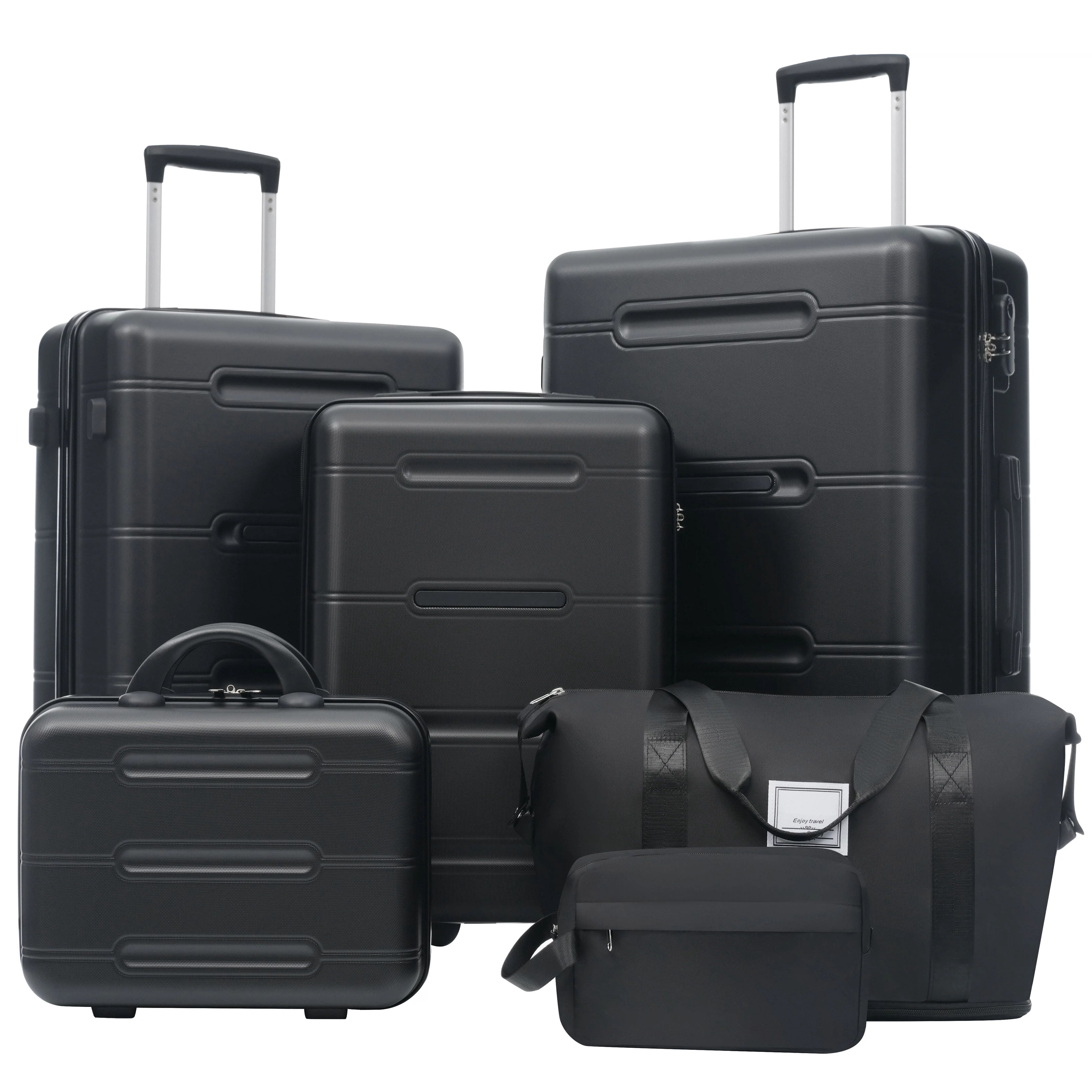 Euroco 6 Piece Luggage Sets, Lightweight Hardshell Suitcase set with Spinner Wheels,Handle Password Lock,Cosmetic Case & 2 Travel Duffel Bags,Large Suitcase Set for Family(14/20/24/28 inch),Black