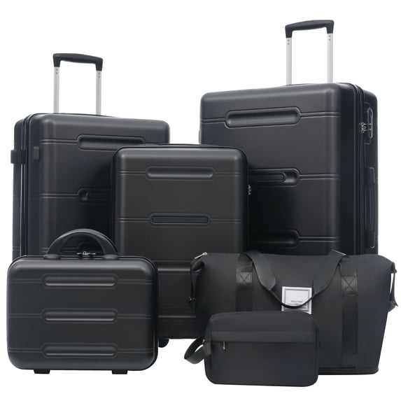 Euroco 6 Piece Luggage Sets, Lightweight Hardshell Suitcase set with Spinner Wheels,Handle Password Lock,Cosmetic Case & 2 Travel Duffel Bags,Large Suitcase Set for Family(14/20/24/28 inch),Black