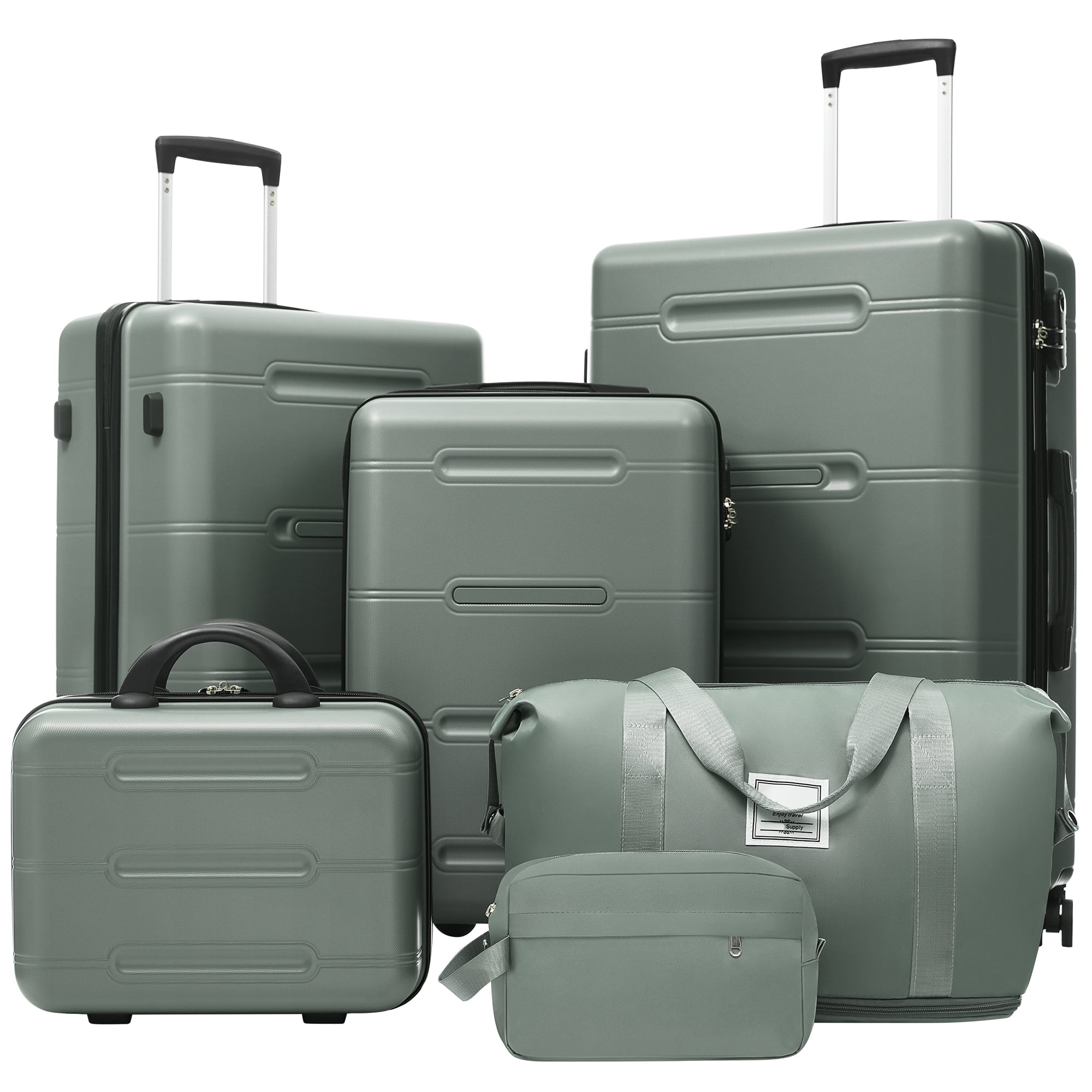 Euroco 6 Piece Luggage Sets,Lightweight Hardshell Suitcase set with Spinner Wheels,Handle Password Lock,Cosmetic Case & 2 Travel Duffel Bags,Large Suitcase Set for Family(14/20/24/28 inch),Army Green