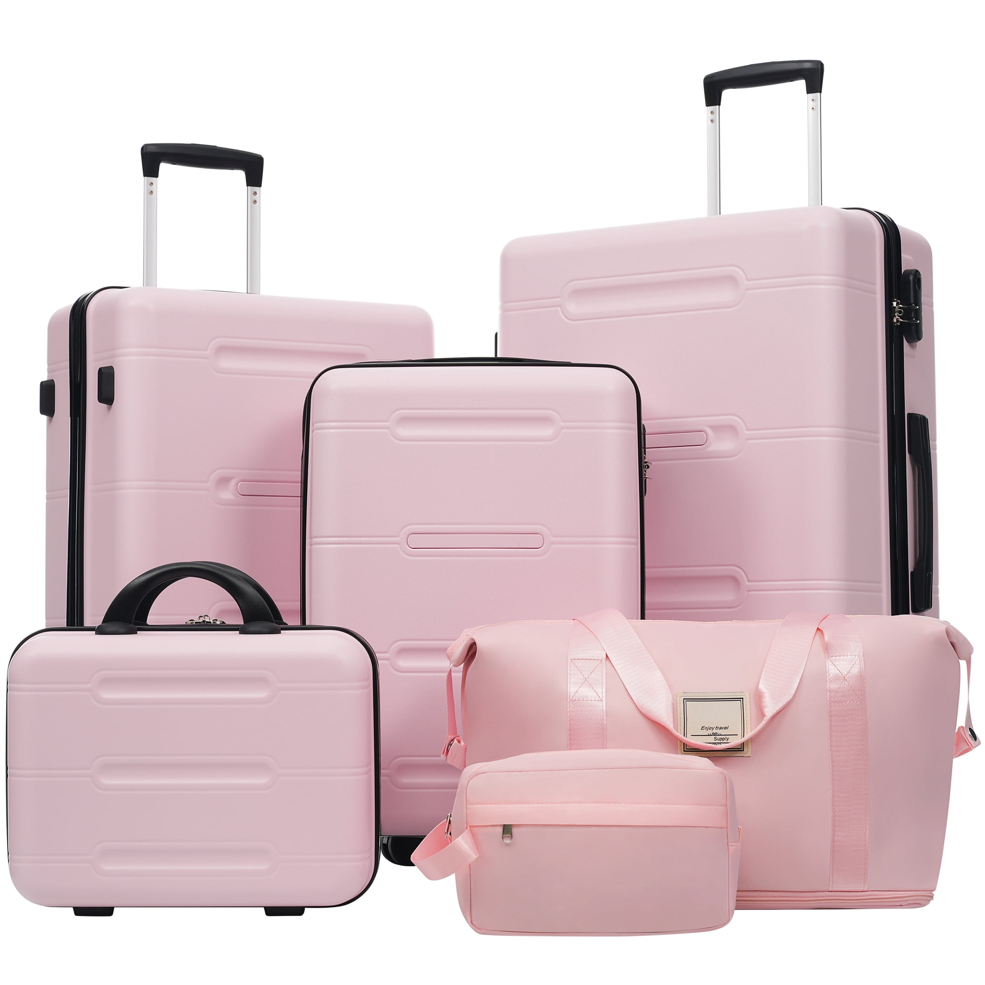 Euroco 6 Piece Luggage Sets,Lightweight Hardshell Suitcase set with Spinner Wheels,Handle Password Lock,Cosmetic Case & 2 Travel Duffel Bags,Large Suitcase Set for Family(14/20/24/28 inch),Pink